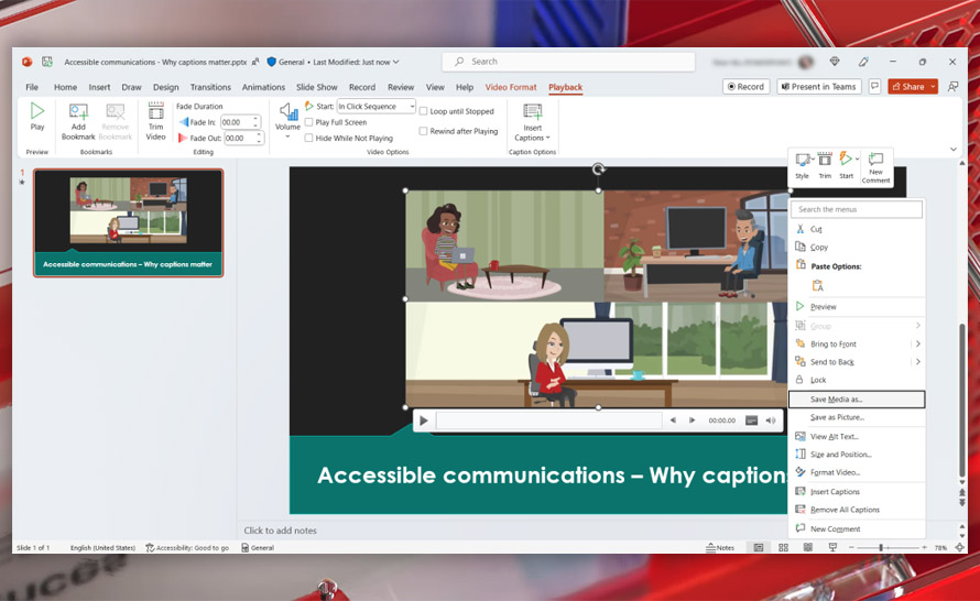Nowa opcja zapisywania pliku multimedialnego w PowerPoint