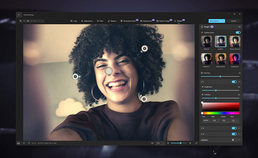 Nowe funkcje AI edytora obrazów w aplikacji Zdjęcia na Windows 11