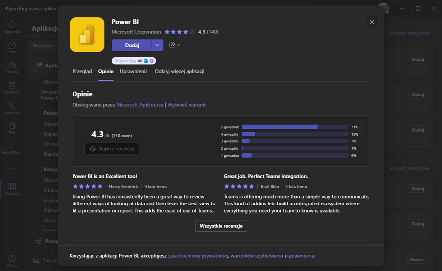 Teams pozwala oceniać i recenzować aplikacje