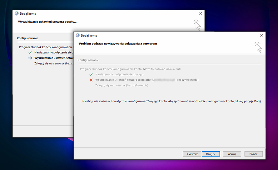 Outlook nie wyszukuje ustawień konta Microsoft 365 - jak naprawić?