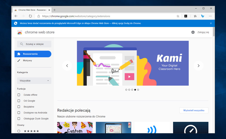 Chrome Web Store przestał już dyskryminować Microsoft Edge