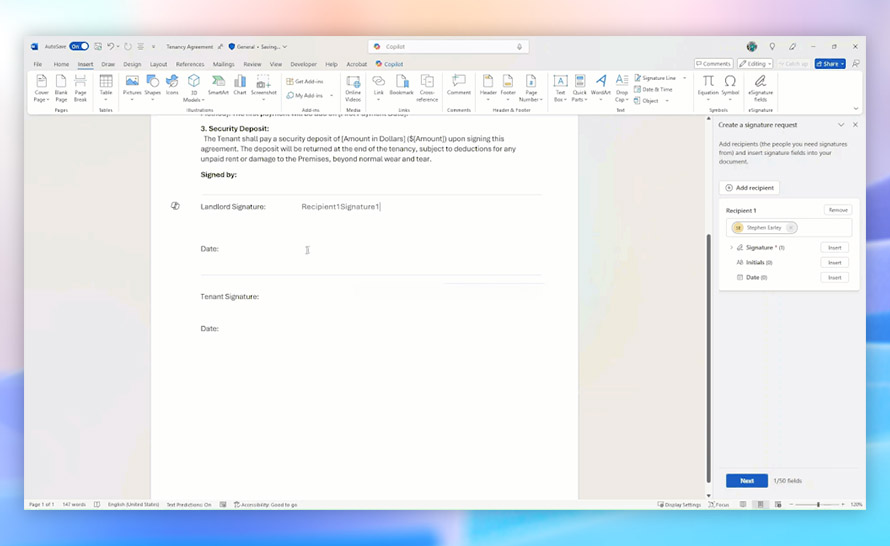 Cyfrowy podpis eSignature z SharePointa zintegrowany z Microsoft Word