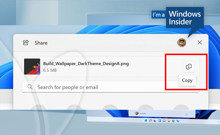 Kopiowanie plików z okna udostępniania w Windows 11 23H2 (build 22635.3575 w Beta Channel)