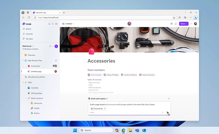 Copilot może teraz tworzyć i modyfikować strony i szablony Microsoft Loop