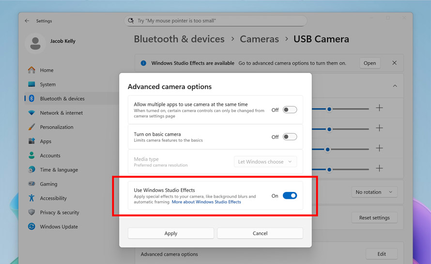 Windows 11 ma efekty AI dla zewnętrznych kamerek USB