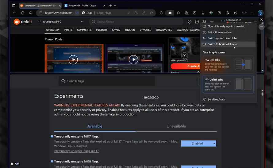 Podział ekranu w Microsoft Edge z nowym układem