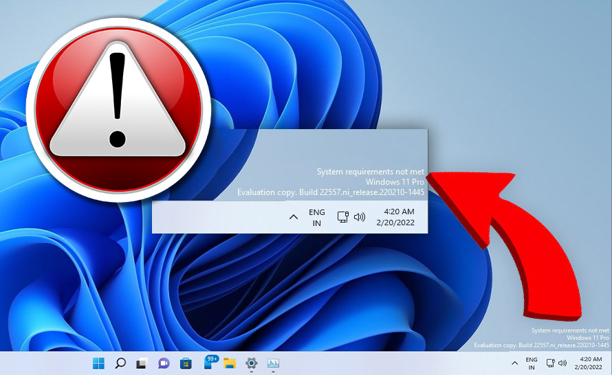 Znak wodny na pulpicie Windows 11 22H2 ostrzega o niezgodności z wymaganiami