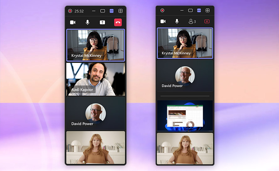 Rozszerzony widok galerii w zminimalizowanym oknie spotkania Teams