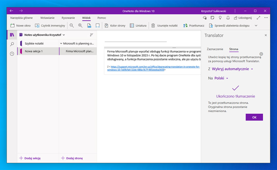 OneNote dla Windows 10 wkrótce bez funkcji tłumacza