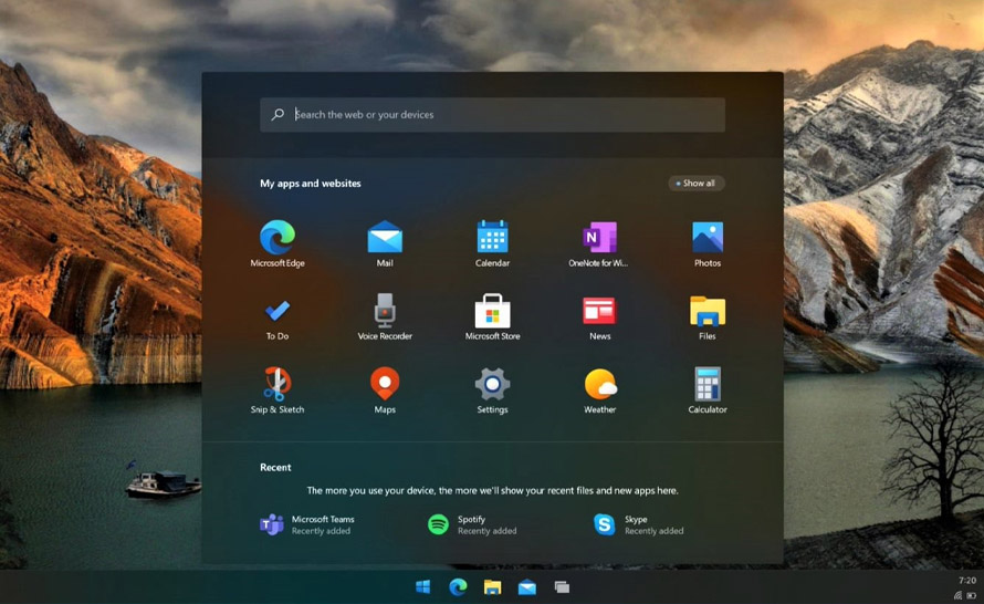 Tak wygląda nowe menu Start w Windows 10X