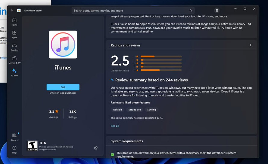 Podsumowania recenzji przez AI szerzej dostępne w Microsoft Store
