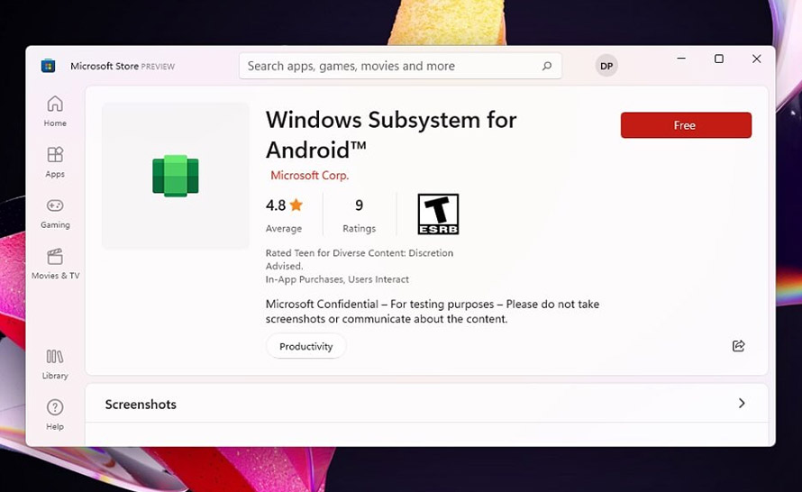Aplikacje Androida w Windows 11 na wyciekłych zrzutach ekranu