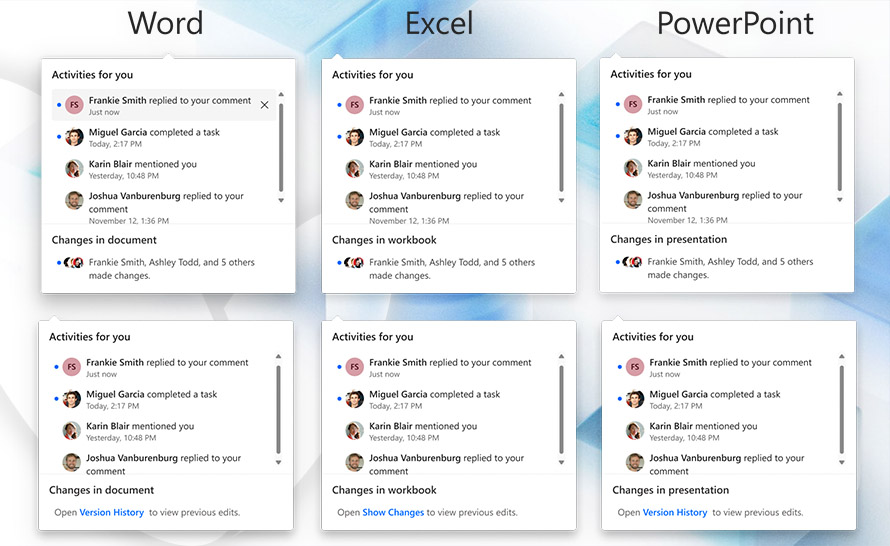 Ulepszenia funkcji "Wyświetl zmiany" w Word, Excel i PowerPoint Online