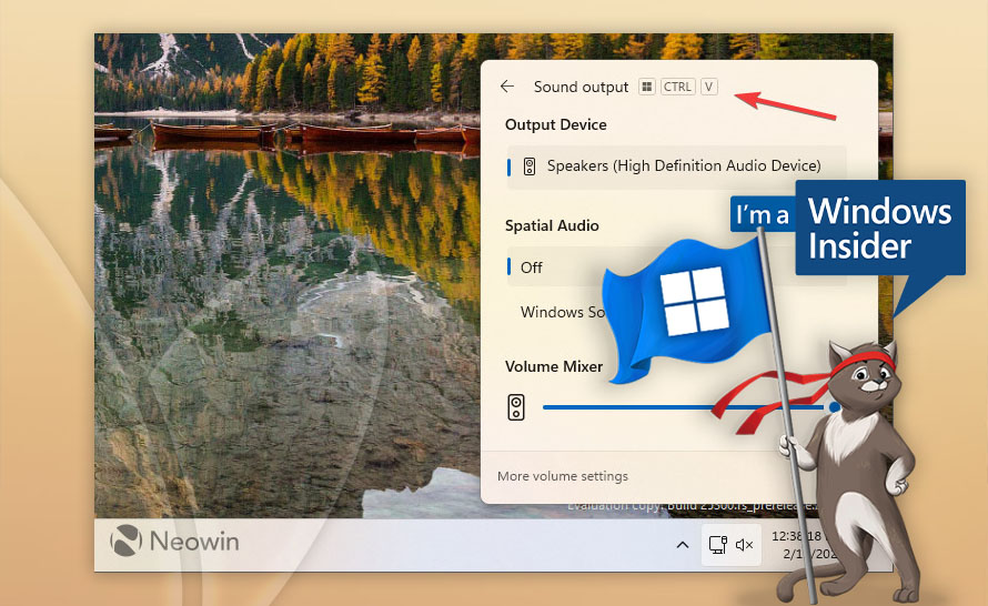 Nowy skrót klawiszowy miksera głośności w Windows 11 Insider Preview