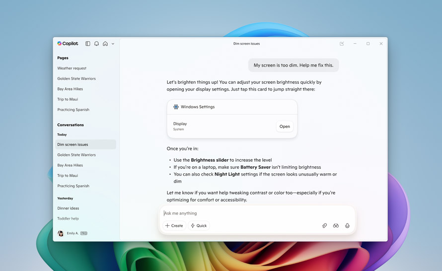 Copilot w Windows z bezpośrednim dostępem do Ustawień