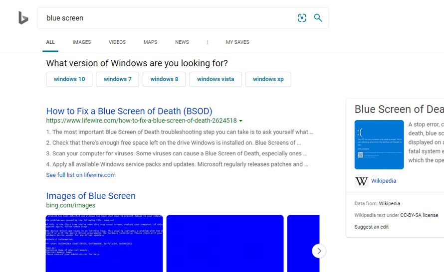 Bing zadaje dodatkowe pytania, by doprecyzować wyszukiwanie