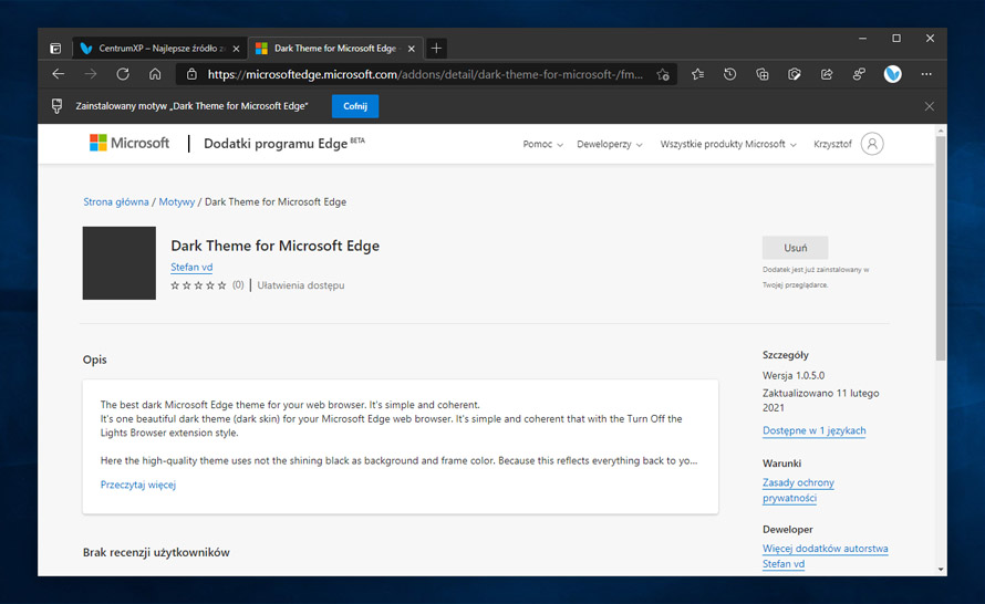 Microsoft Edge pozwala już pobierać motywy od zewnętrznych wydawców