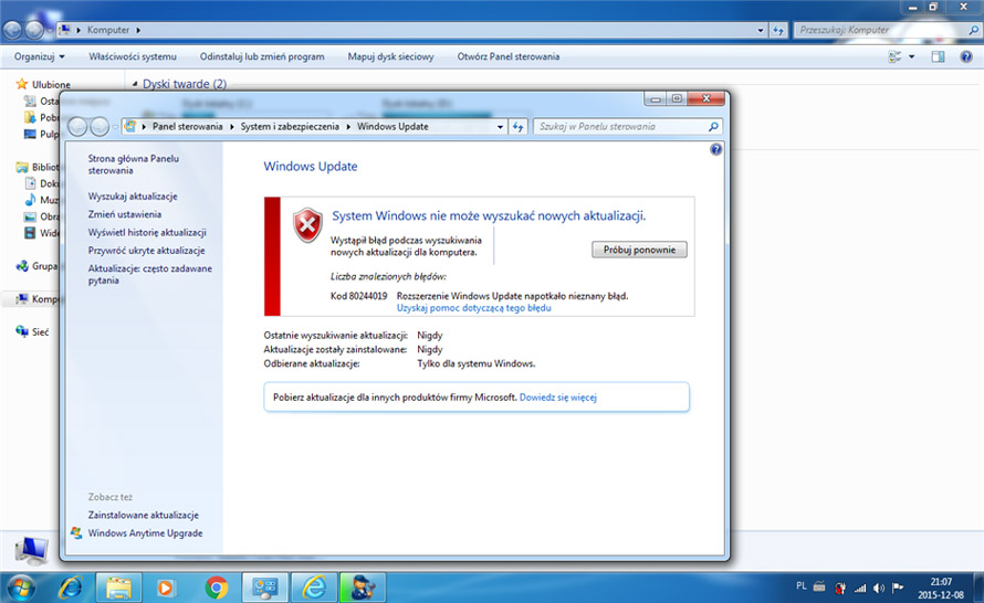 Nie można już pobierać sterowników przez Windows Update w Windows 7