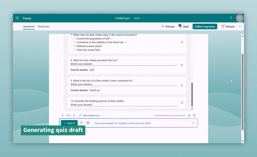 Tworzenie quizów z Copilotem w Microsoft Forms