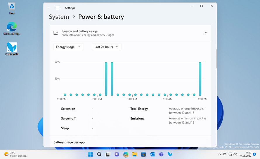 Szczegółowe informacje o zużyciu energii i baterii  w Windows 11