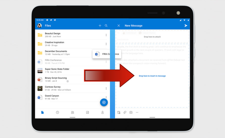 Przeciągnij-i-upuść oraz widok dzielony w Outlook na iPada