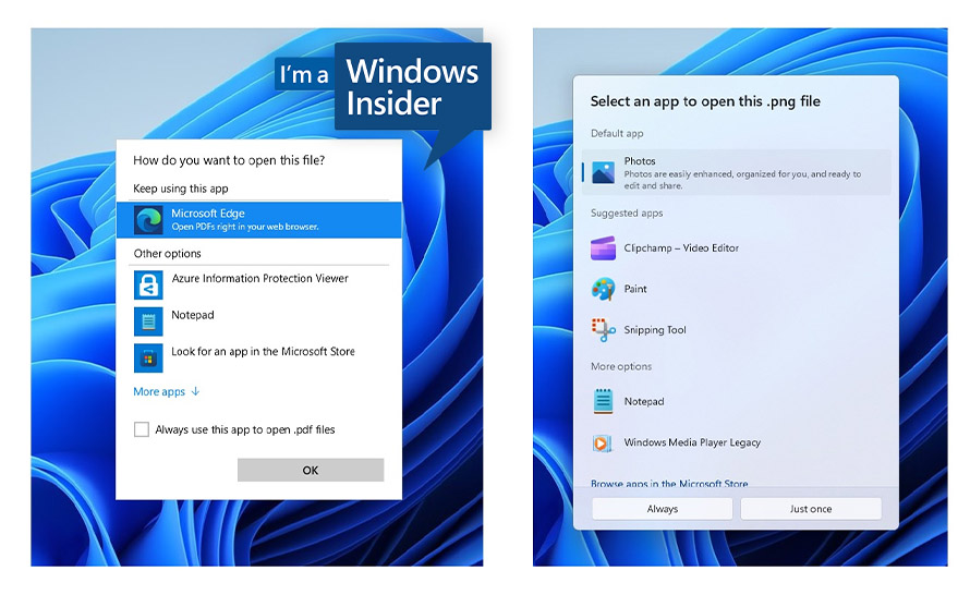 Szersza dostępność nowego okna "Otwórz za pomocą" w Windows 11 (build 25206 w Dev Channel)