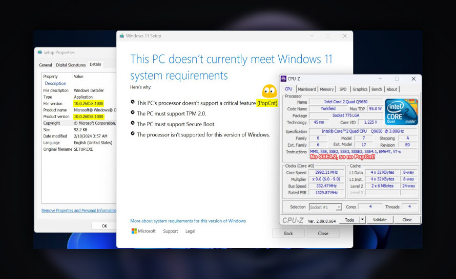 Windows 11 24H2 nie uruchomi się na procesorach bez SSE4.2 i PopCnt