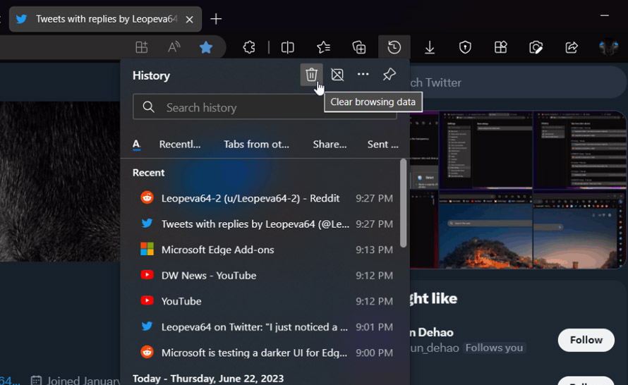 Łatwiejsze usuwanie danych przeglądania w Edge