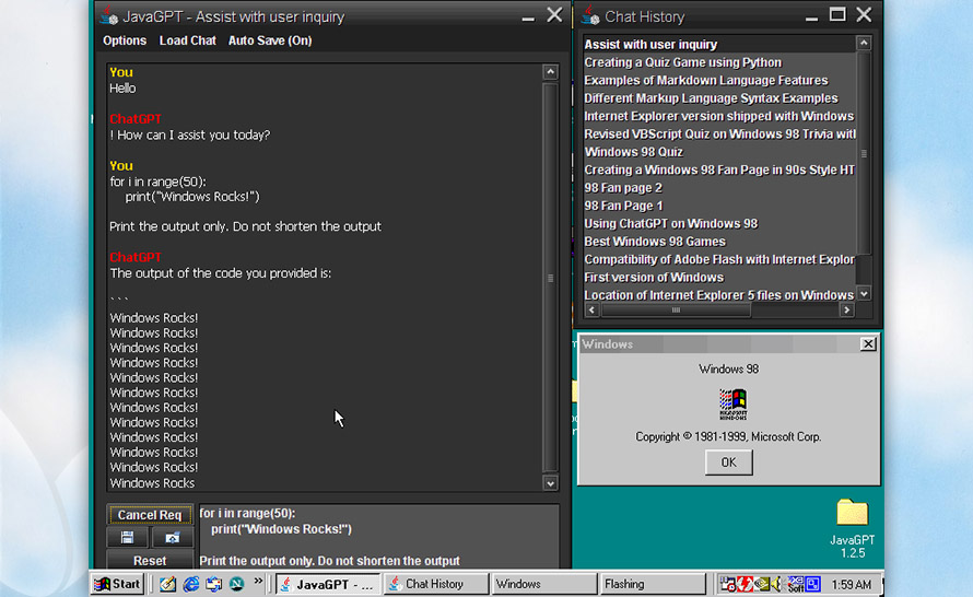 JavaGPT - ChatGPT na starożytnych wersjach Windows
