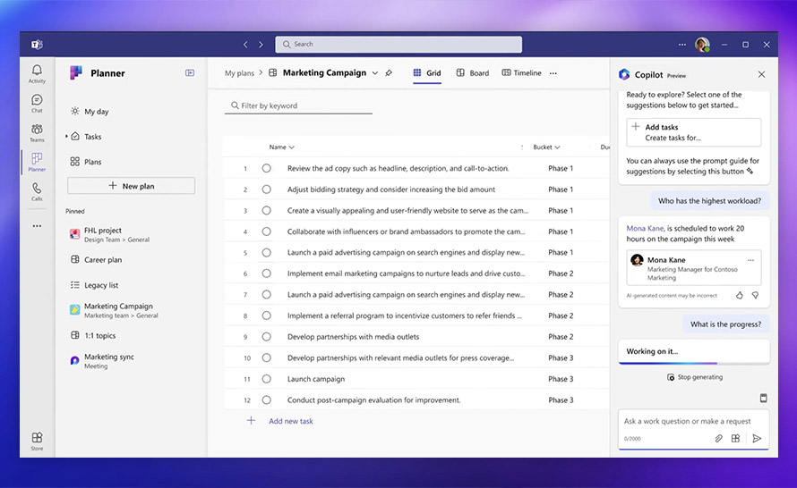 Copilot w aplikacji Planner w Teams z nowymi funkcjami