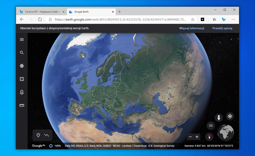 Google Earth działa już na Edge, Firefoksie i Operze