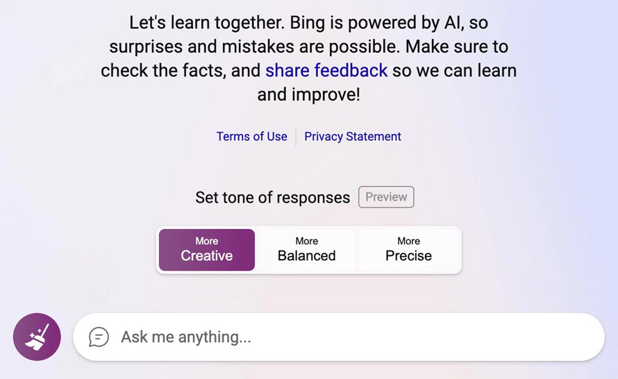 Bardziej kreatywne, zrównoważone lub precyzyjne odpowiedzi w Bing