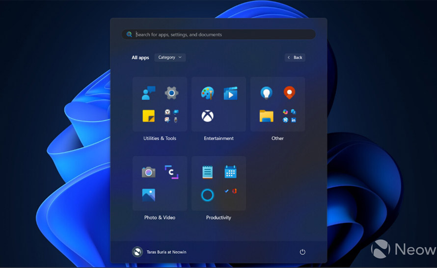 Nowy układ menu Start testowany w Windows 11 Insider Preview