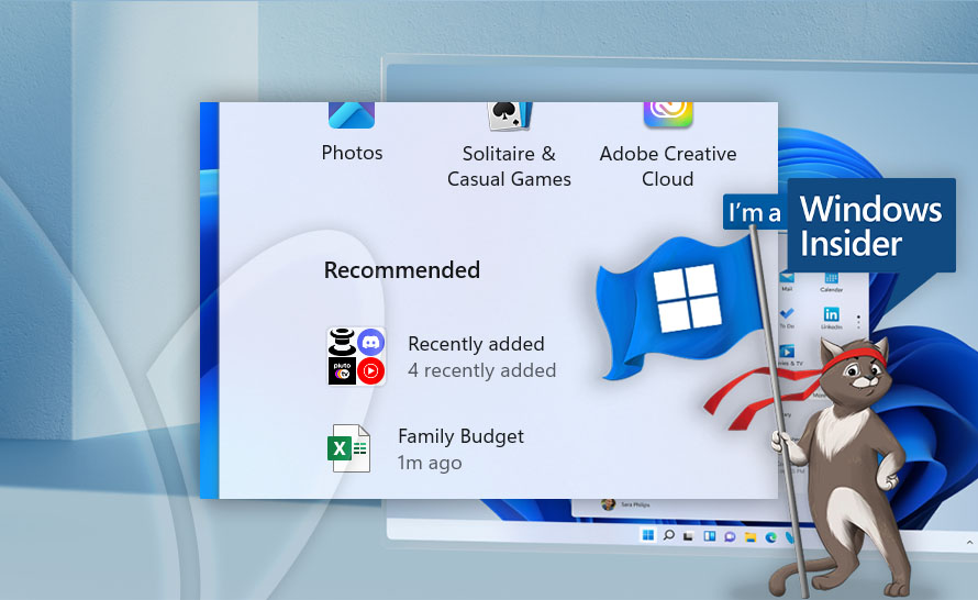 Polecane aplikacje w folderze menu Start w Windows 11 (build 23575 w Dev Channel)