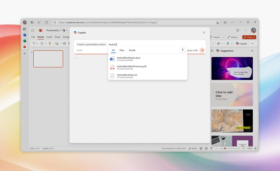 Copilot w PowerPoint wygeneruje prezentację na podstawie dokumentów PDF lub TXT