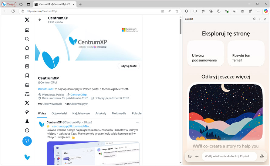 Copilot w Microsoft Edge z nowym interfejsem