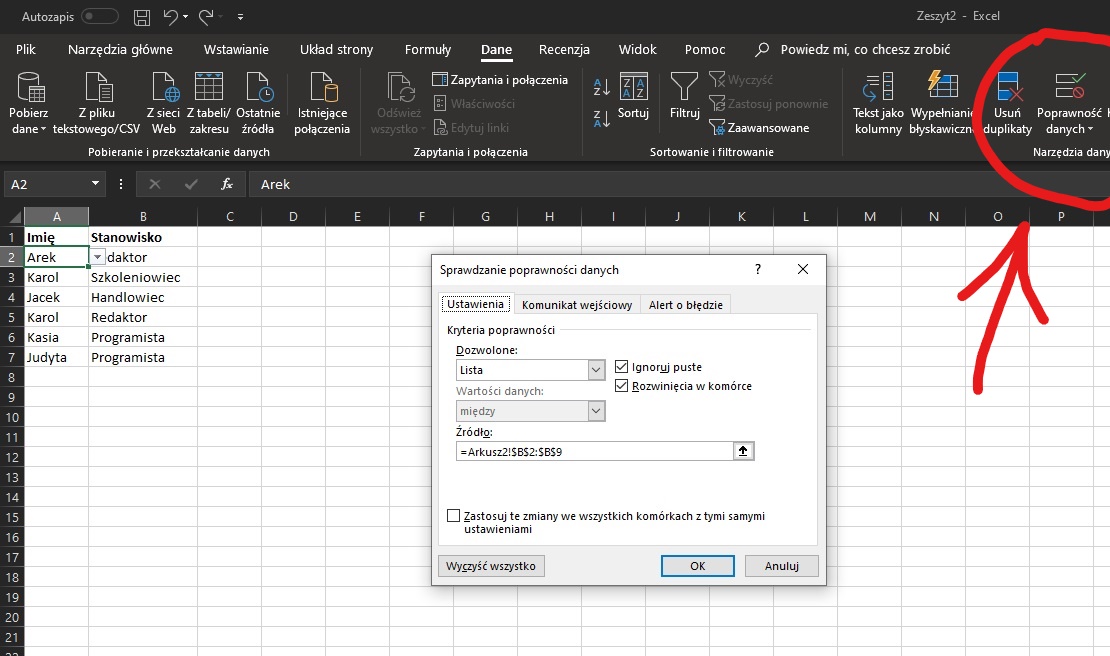 Excel Jak Utworzyć Listę Rozwijaną 0175