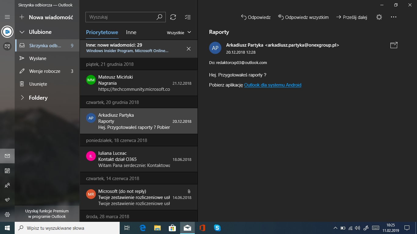 Dark Preview - Poczta Windows 10