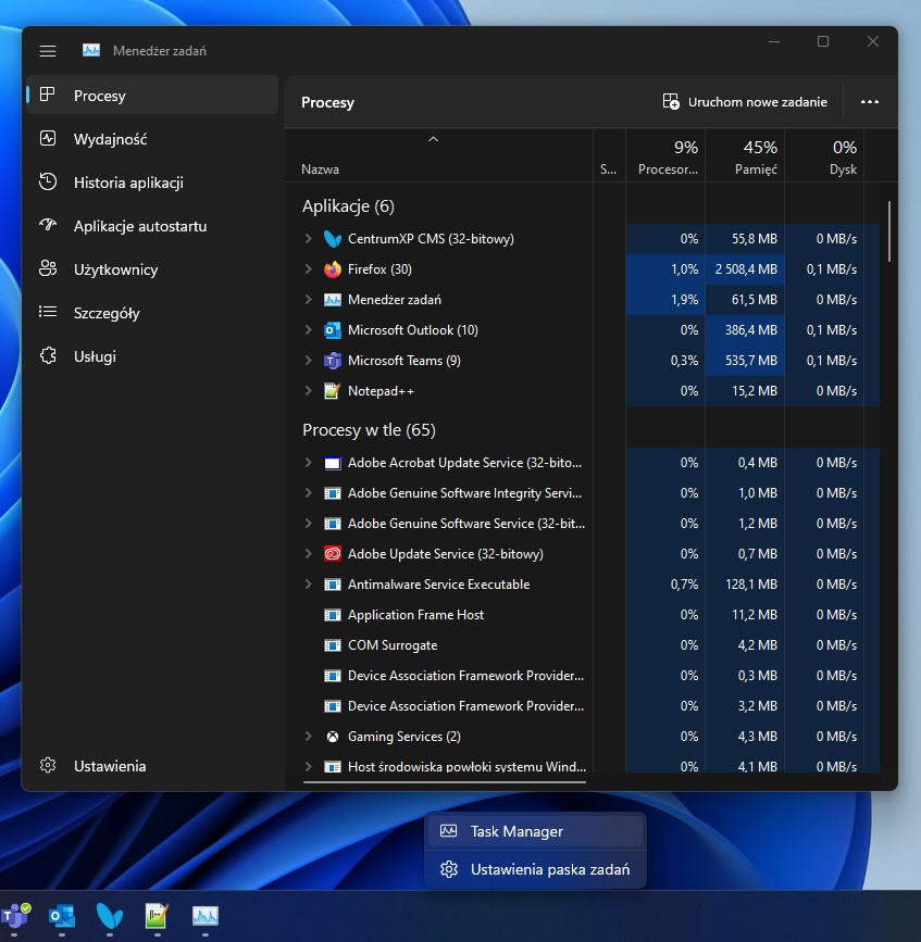 Menedżer zadań w Windows 11