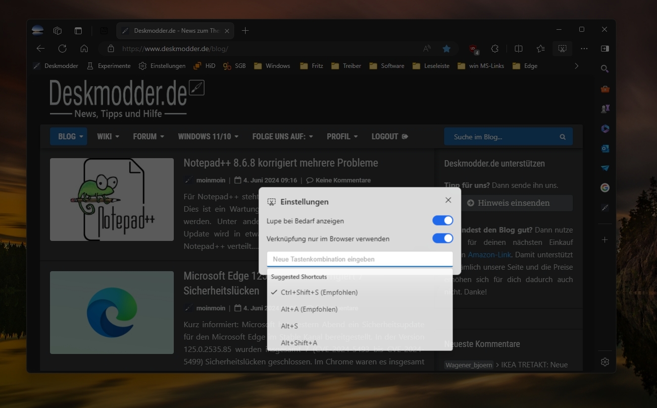 Microsoft Edge - narzędzie do tworzenia zrzutów ekranu strony. Źródło: Deskmodder.de