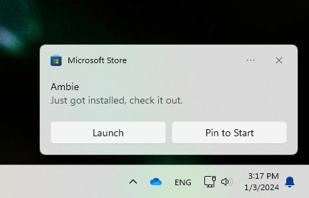 Powiadomienia o zainstalowaniu aplikacji Microsoft Store