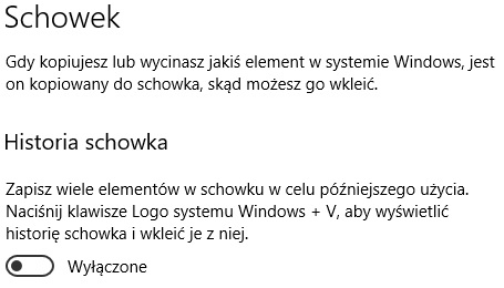 Ustawienia nowego schowka w Windows 10
