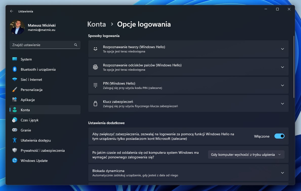 Opcje logowania w Windows 11