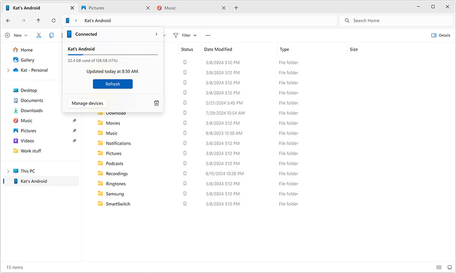 Pliki i foldery Androida w Eksploratorze na Windows 11 dostępne dla Insiderów
