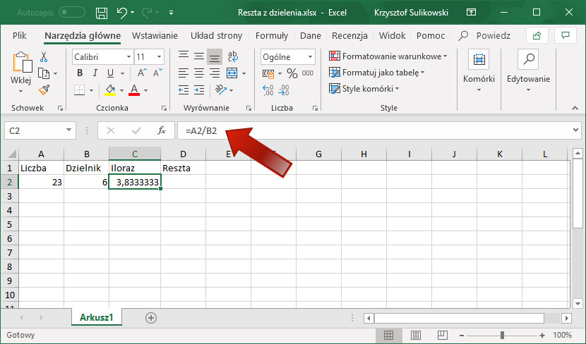 Excel - jak obliczyć resztę z dzielenia