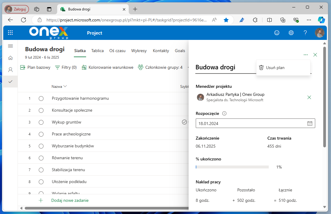 Jak usunąć projekt w Project Web App