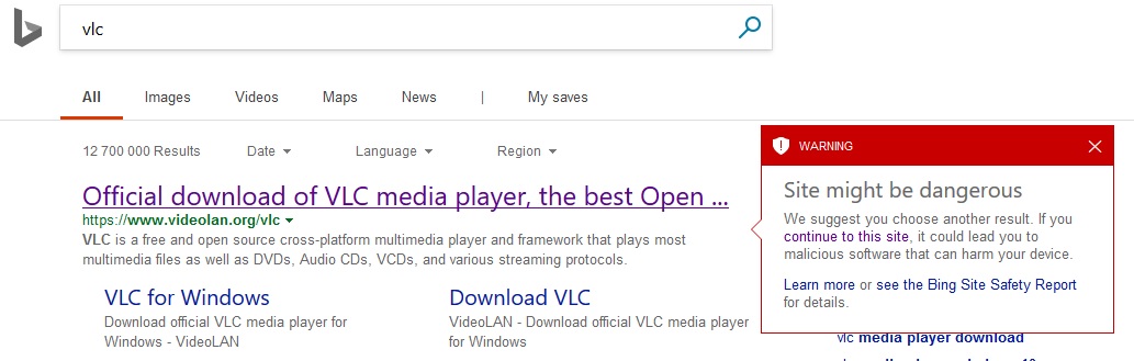 VLC w Bing