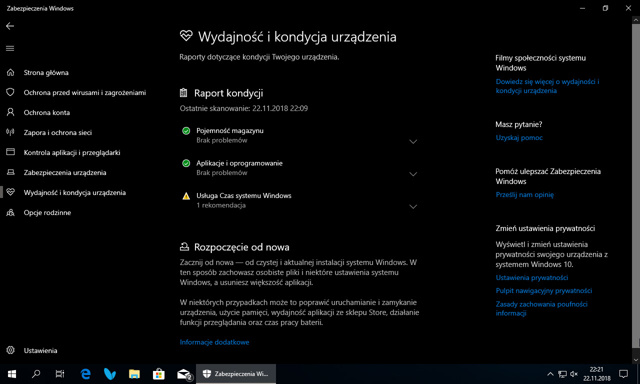 Raport kondycji Windows 10